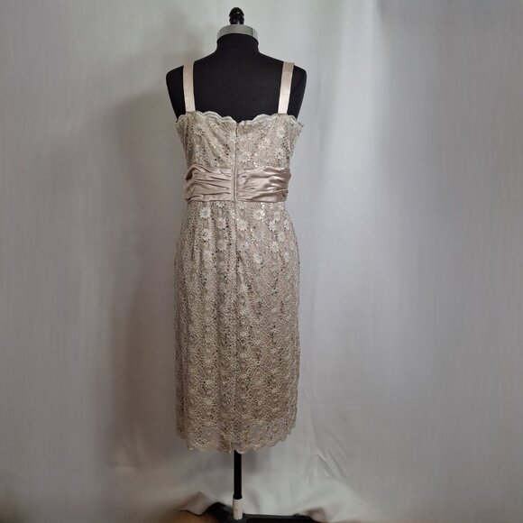 R&M Richards PLUS 14W EMPIRE Stretch Lace Satin Cocktail Party Dress Champagne - Picture 2 of 16